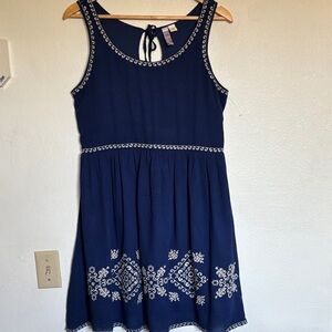 Alya Navy Dress with White Floral Accents